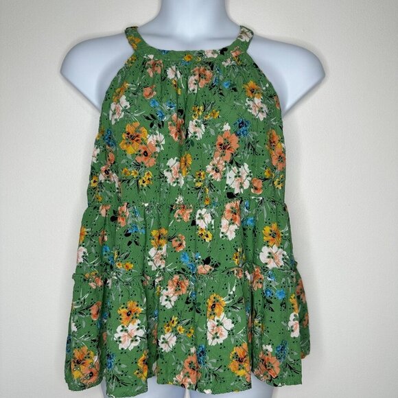Torrid Eyelet Babydoll Top 1X Halter Green Floral Tiered - Picture 1 of 11